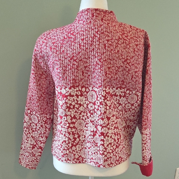 Baxter & Wells Reversible Red Floral/solid Red Quilted Cotton Jacket Women's XL - Picture 7 of 12